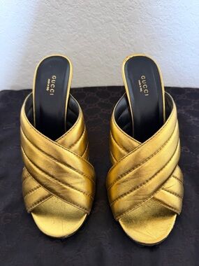 Gucci Metallic Gold Quilted Leather Mules